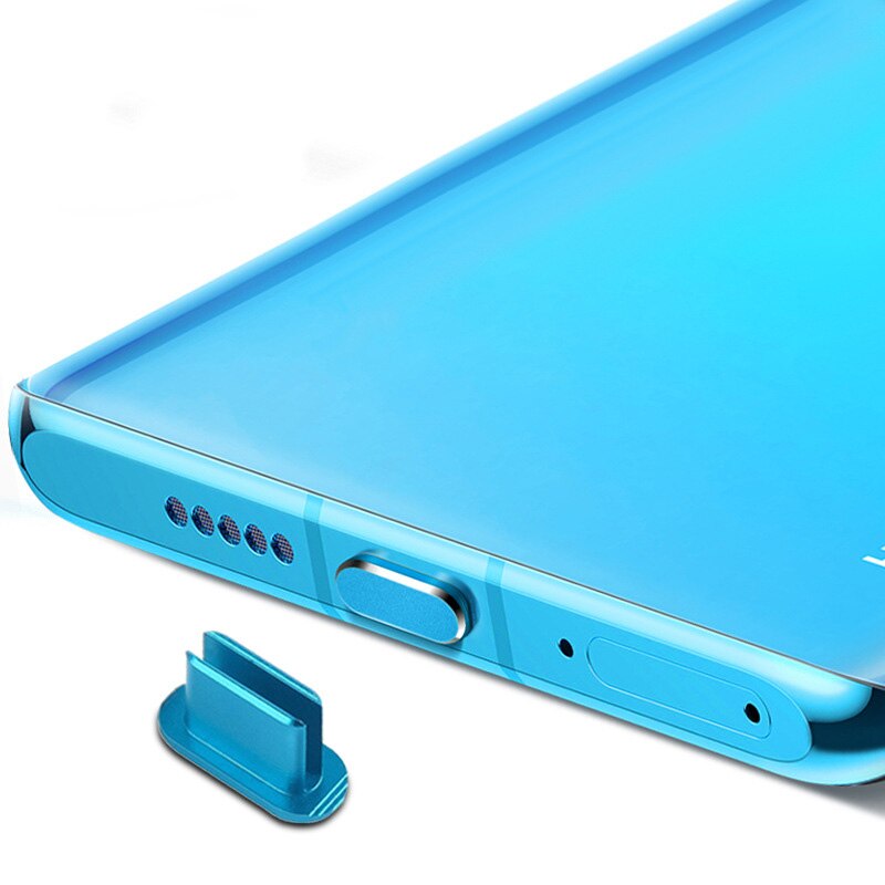 Kleurrijke Metal Anti Dust Dock Charger Plug Stopper Cap Cover Voor Samsung Galaxy S22 Xiaomi 12 Mi Huawei Lader Stof plug 2022: Blue