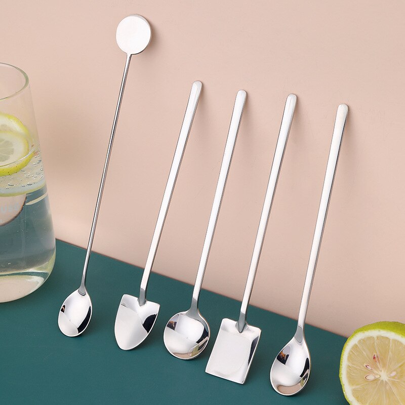 Long Handle Ice Cream Shovel Stirring Spoon Stainless Steel Korean Style Multi Purpose Bar Tools Silver Kitchen Accessories