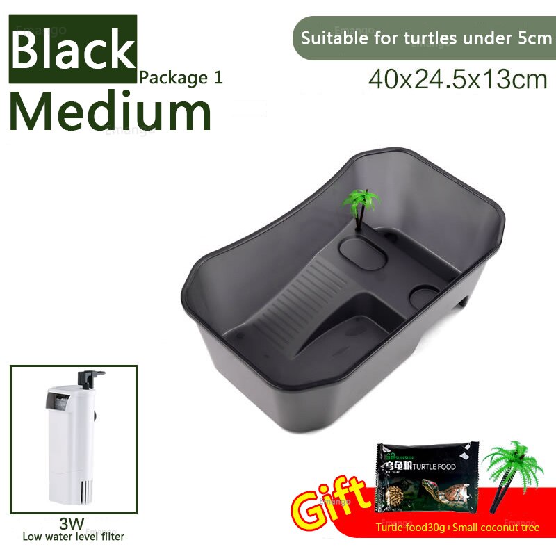 Small Plastic Open Fish Tank with Basking Platform House Incubator Box For Fry Isolation Hatchery Reptile Cage Turtle House: Black Package1