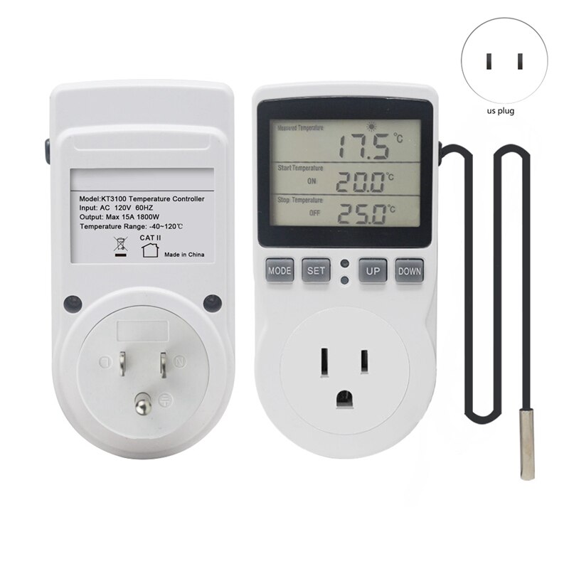 Digital Temperature Controller Socket 110V Wireless Thermostat Socket with Timer Switch Multifunctional Plug US Plug