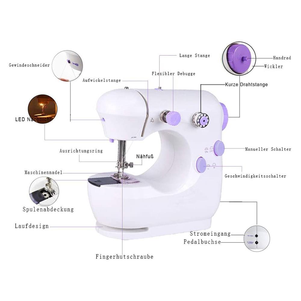 Mini Sewing Machine Built-in Light Mending Machine Dual Speed Double Thread Stitching Electric Pedal Sewing EU Plug Small Gadget