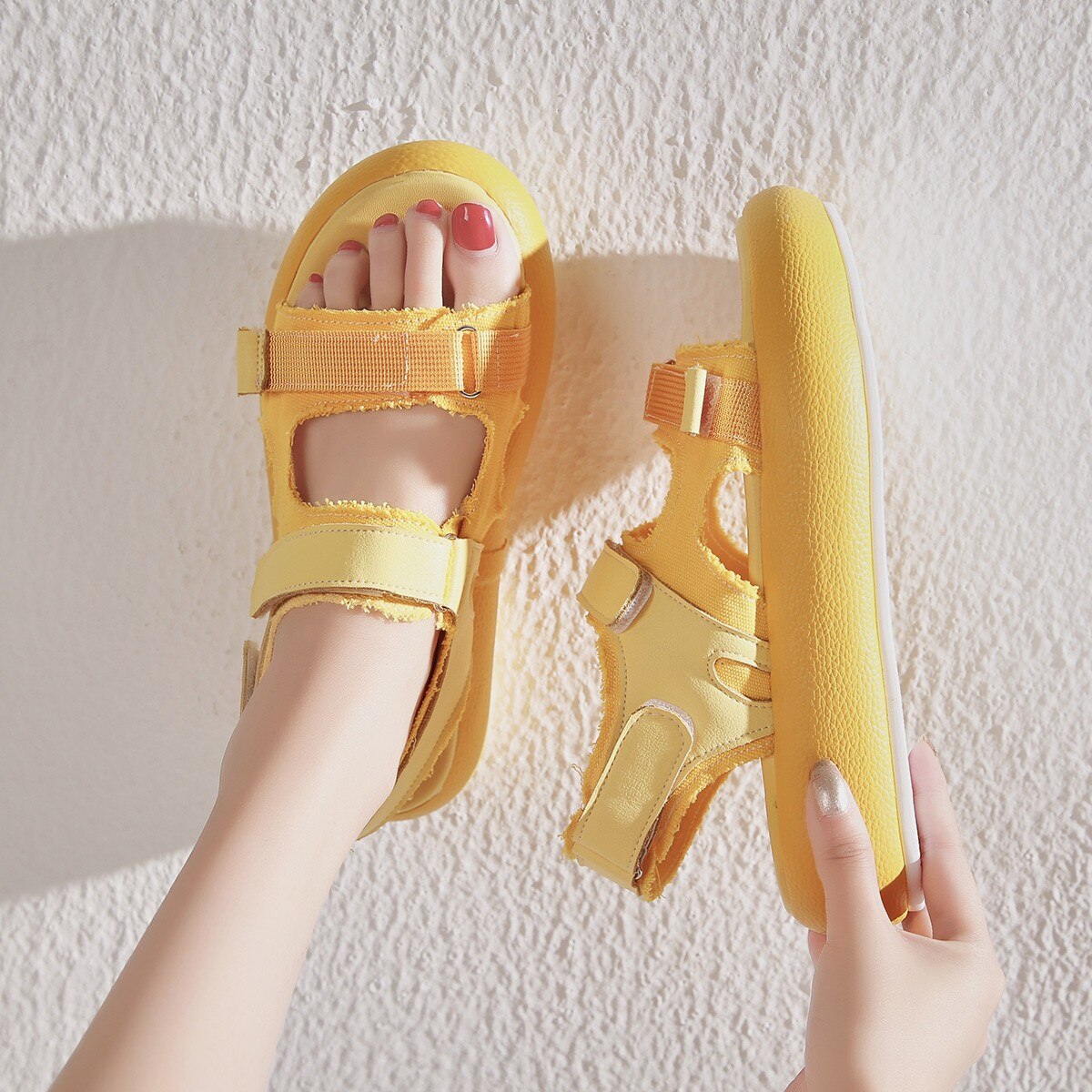 Sommer plattform sandaler kvinner ferie Strand sko roma sko kvinne sport sandaler åpenn tå sandaler dame sko zapatos de mujer: Gul / 35