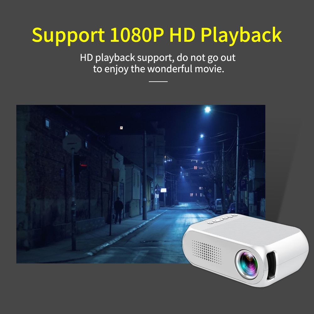Aibecy  yg320 mini bærbar ledet projektor 1080p understøttet 600 lumen multimedie hjemmebiograf videoprojektor fjernbetjening