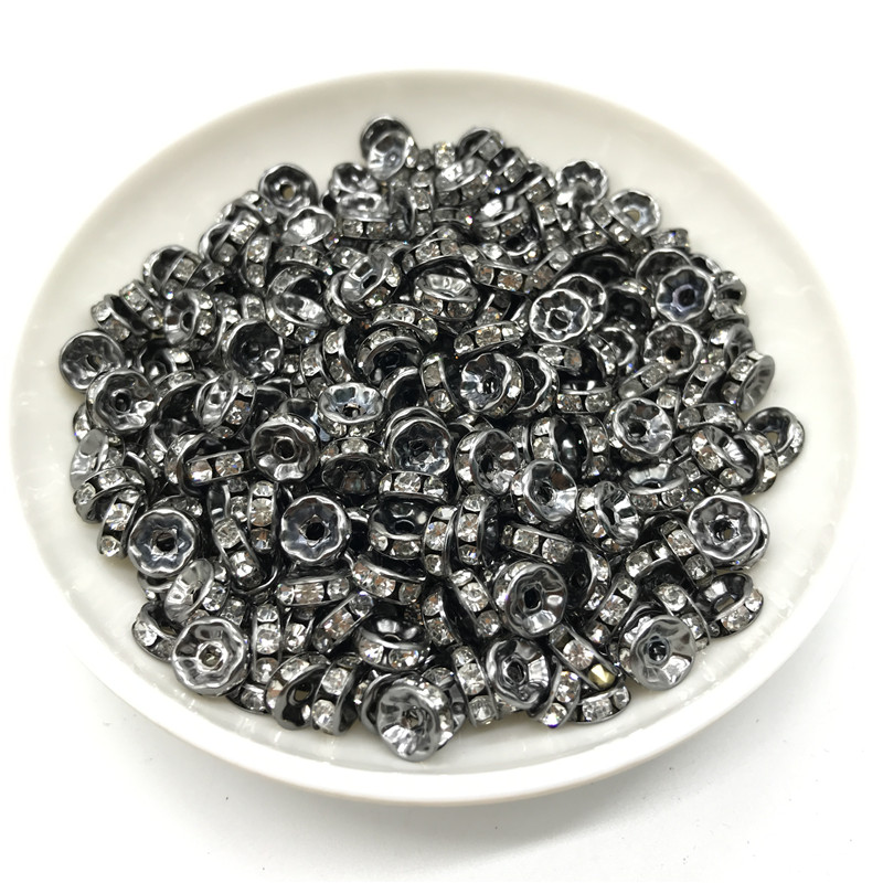 50pcs 6MM Metal Silver Plated Crystal Rhinestone Rondelle Spacer Beads 13 Colors For Choose DIY: 06