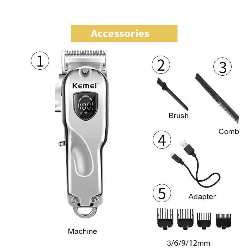 Kemei Kapper Tondeuse Professionele Tondeuse Snoerloze Haar Snijder Lcd Display Tondeuse Aanpassing Baard Trimmer