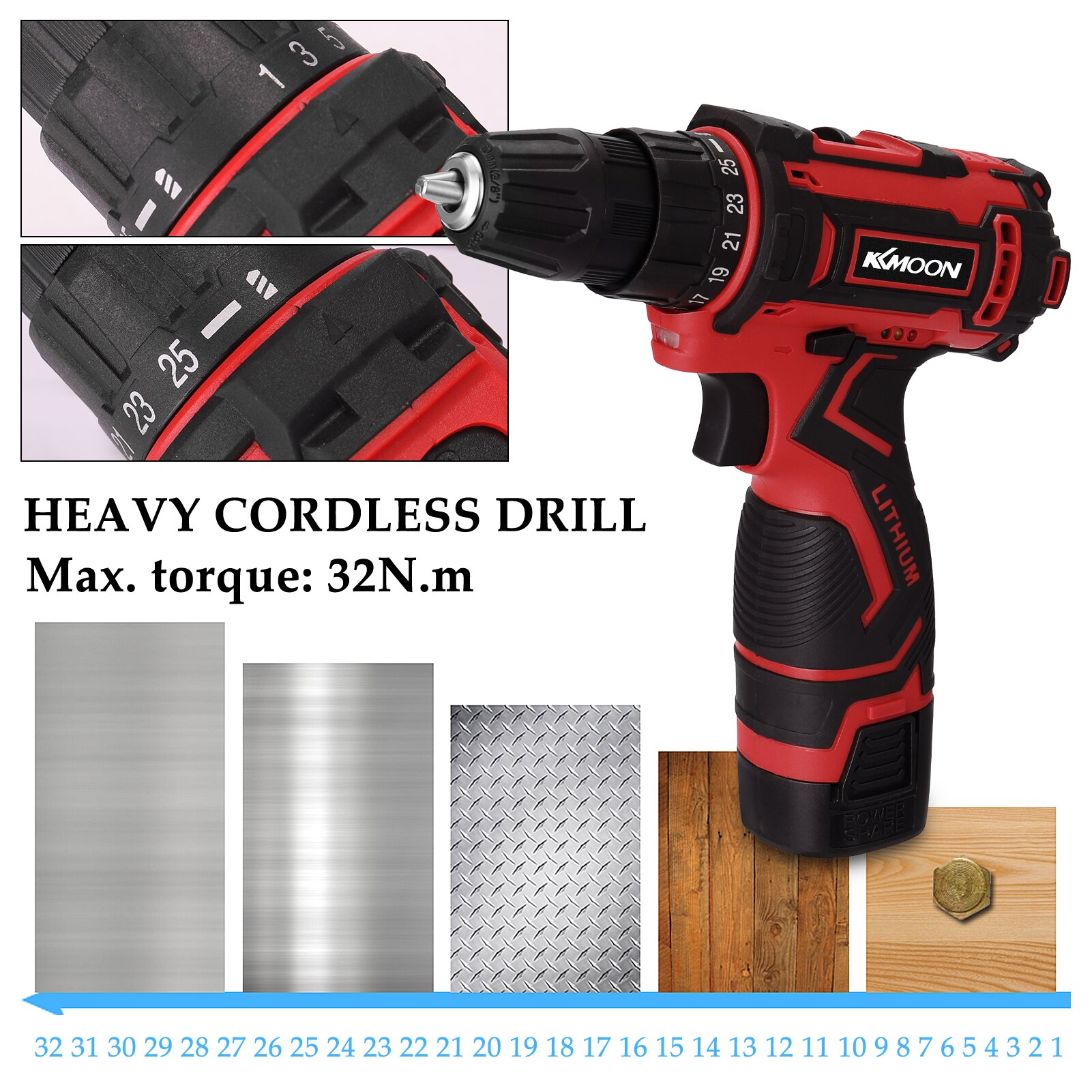 21V Electric Cordless Drill High-power Lithium Battery Wireless Rechargeable Hand Drills Brush Motor DIY Electric Power Tools