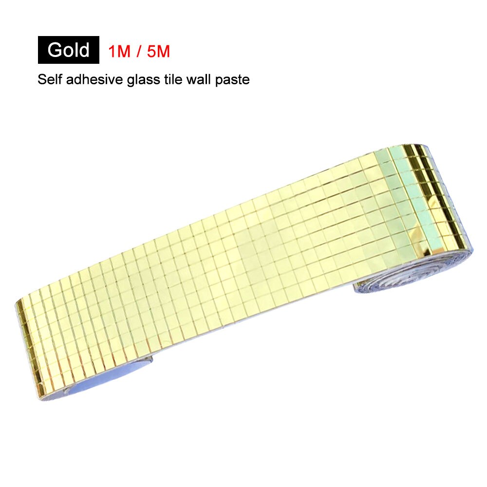 5M Roll Self-Adhesive Glass Mirrors Mosaic Tiles Wall Decals Square Round Glass Craft For DIY Handmade Crafts Home Decoration: Gold / 5M