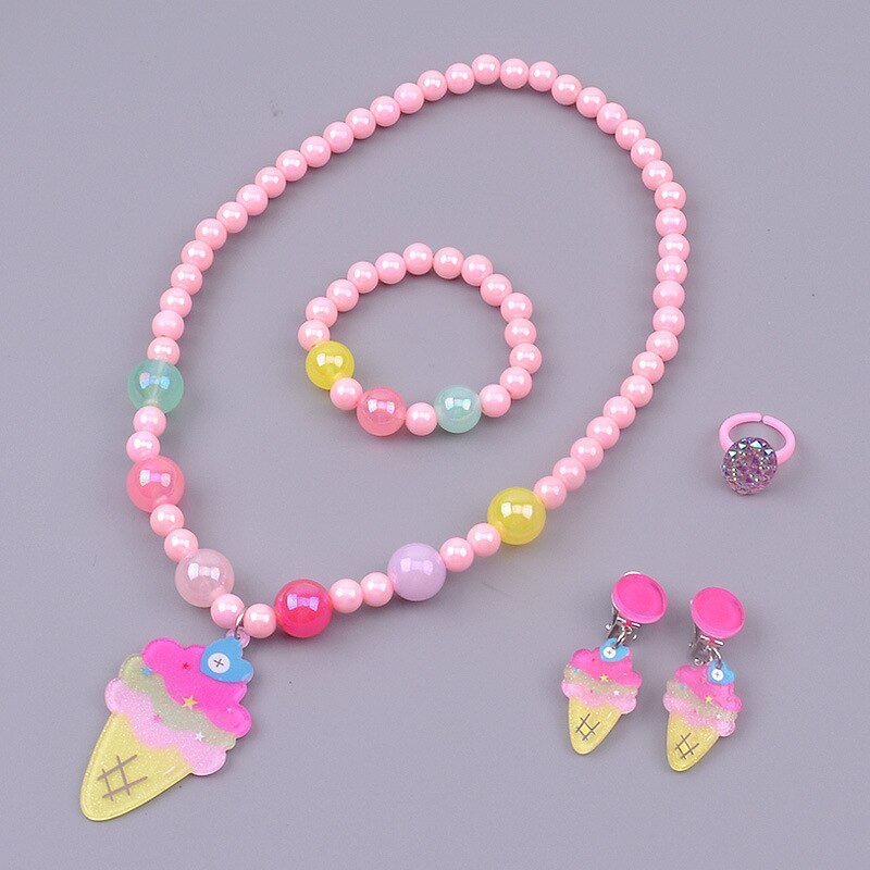 Prinsesse perler halskæde armbånd barn børn smykker til piger baby tilbehør collier choker cosplay legetøj til piger: 1