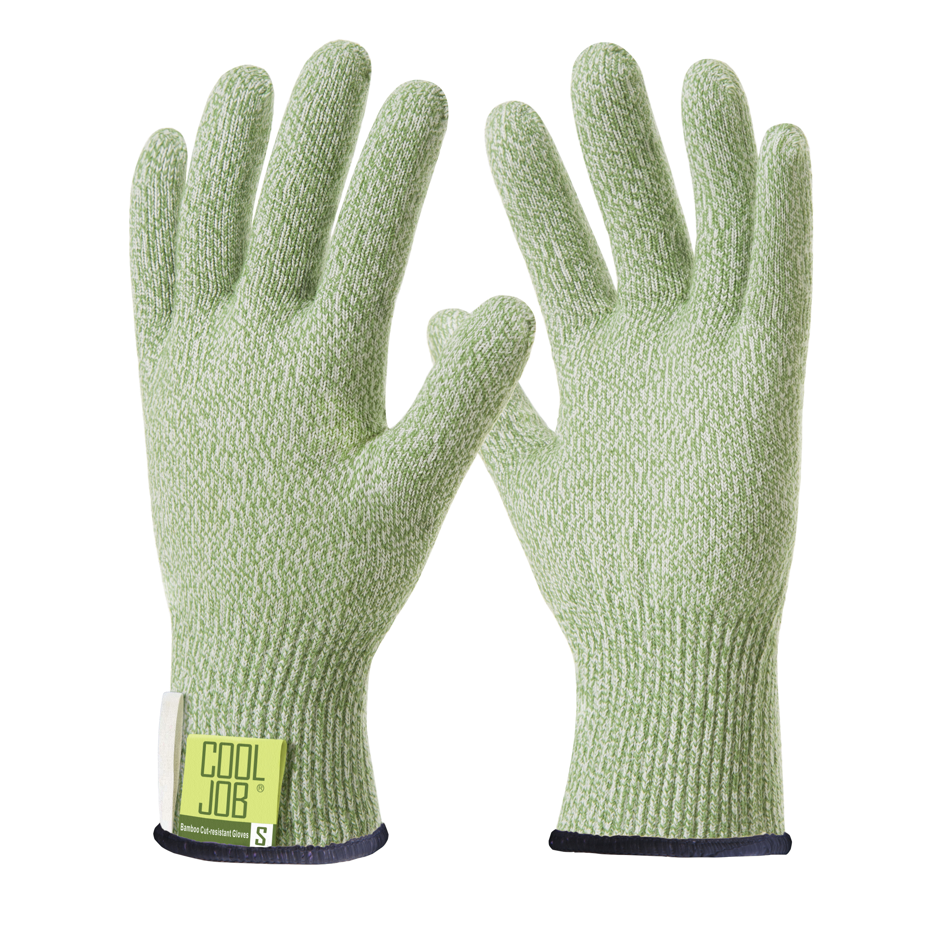 COOLJOB Bamboo Cut Resistant Gloves, Cut Proof Work Gloves, Food Grade Protection Cutting Gloves, Green Small Oversize (1 pair)