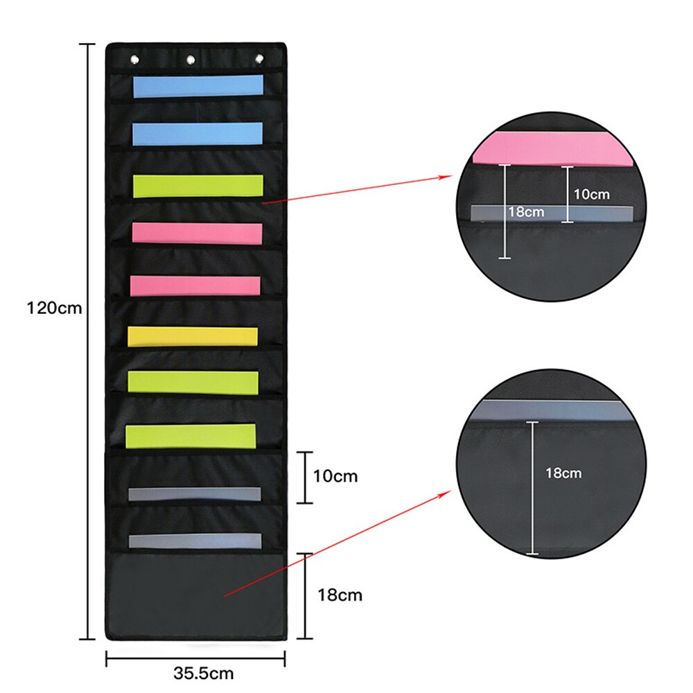 Behogar 10-Pocket Wall Door Hanging File Documents Folders Holder Oxford Cloth Magazine Organizer Pocket with 3 Hooks 119x35.6cm