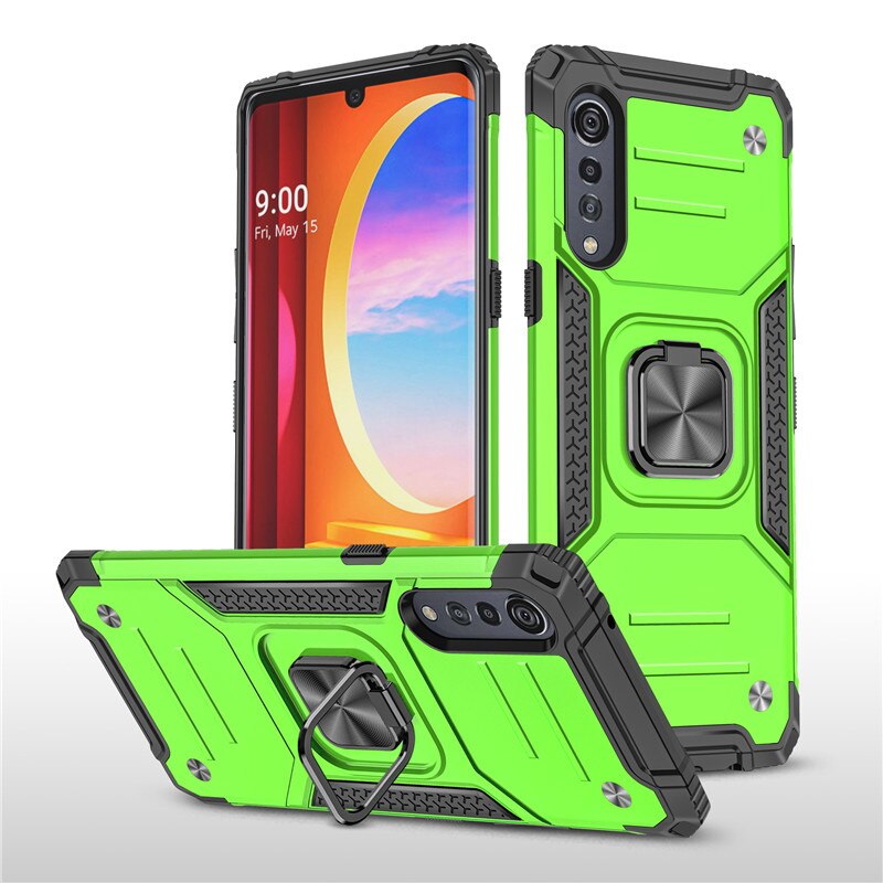 Odporne na wstrząsy etui na LG Velvet 5G 4G luksusowy zderzak pancerna obudowa LG pierścień aksamitny 360 Protect tylna pokrywa dla LG Velvet Stand Fundas: LG Velvet 5G / Green