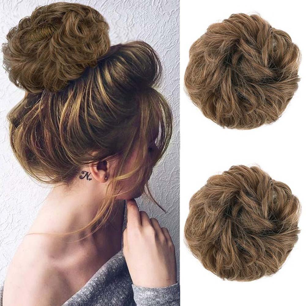 Girls Hair Buns Synthetic Curly Chignon Wrap On Messy Bun Ponytails With Rubber Band Hair Extensions For Women