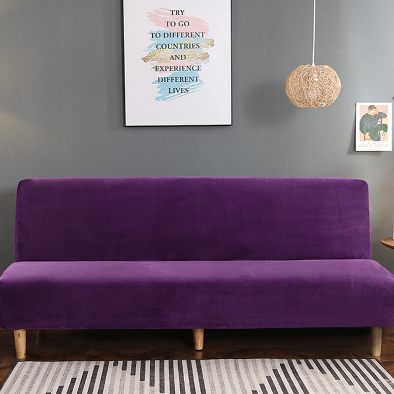 Sofa Cover Without Armrest Sofa Bed Solid Color Soft Plush Couch Cover Living Room with Elastic Band Stretch couch cover elastic: 6 / 180-220CM