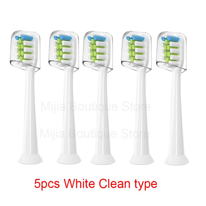 Dla Xiaomi Mijia T300 / 500 / SOOCAS elektryczna główka szczoteczki do zębów uniwersalne końcówki do szczoteczki do wybielania 3D: 5pcs White Clean typ