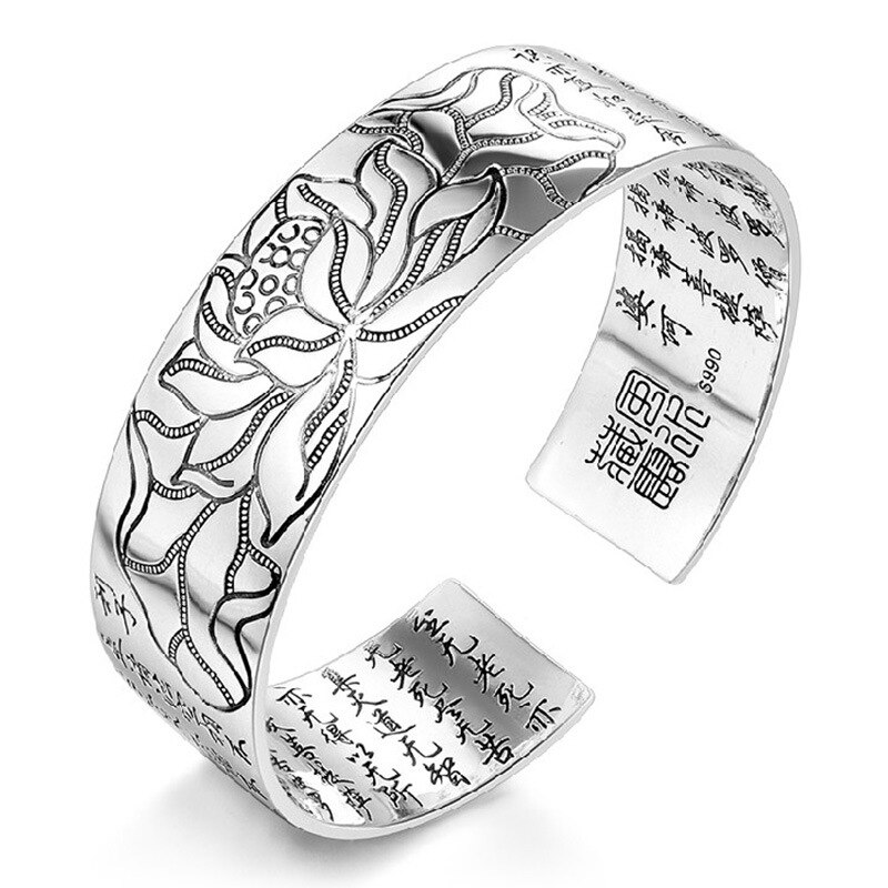 Lotus sutra sølvbelagt farve armbånd tibetanske buddhistiske skrifter sprog kvinde bred hånd smykker amulet armbånd: Sort