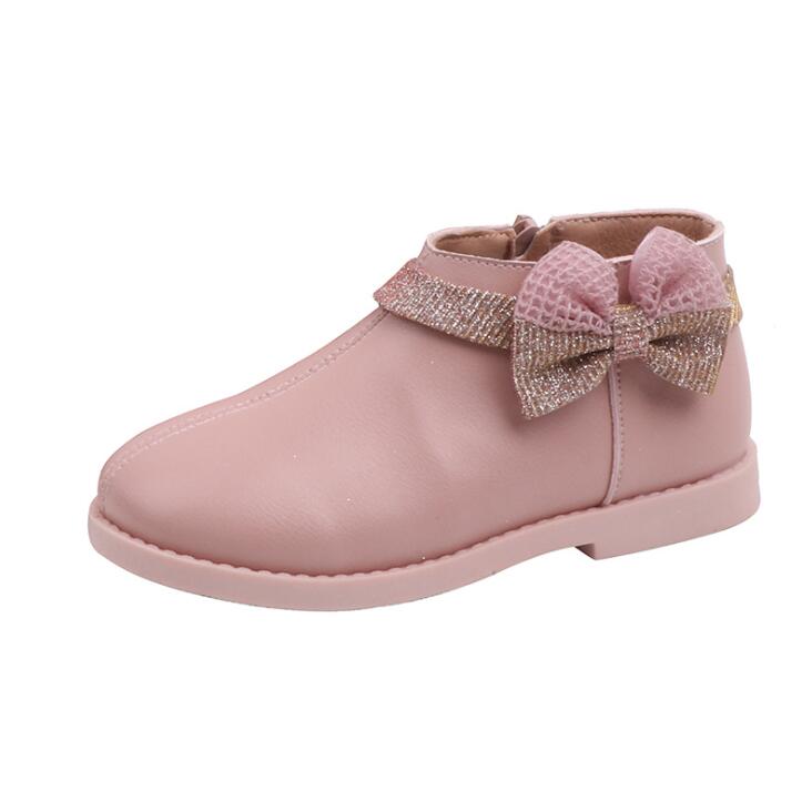 Kinderen Schoenen PU Leer Platte Laarzen Boog Knoop Kids Meisjes Prinses Enkel Zip Laarzen Casual Meisje Peuter Lederen Korte Laarzen schoenen