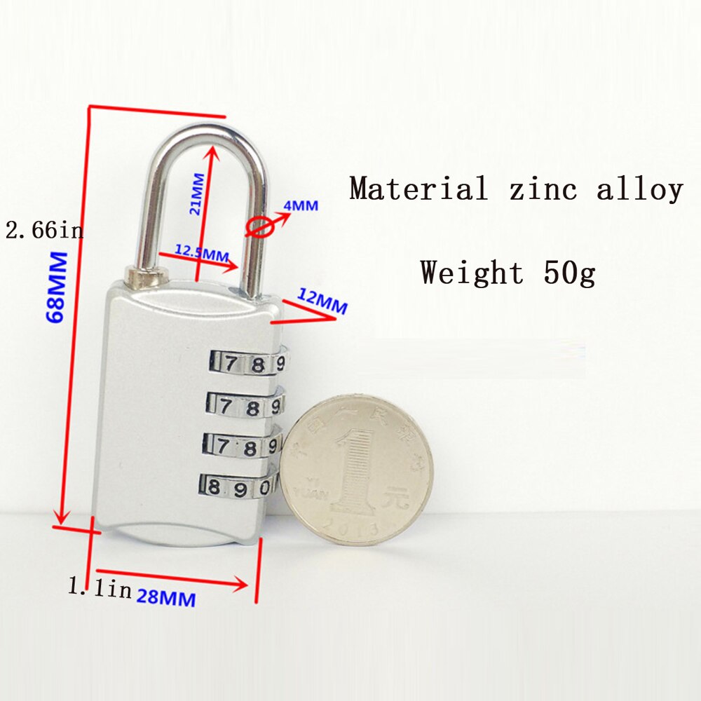 Luggage four-digit password lock, digital anti-theft password lock combination suitcase metal password lock padlock