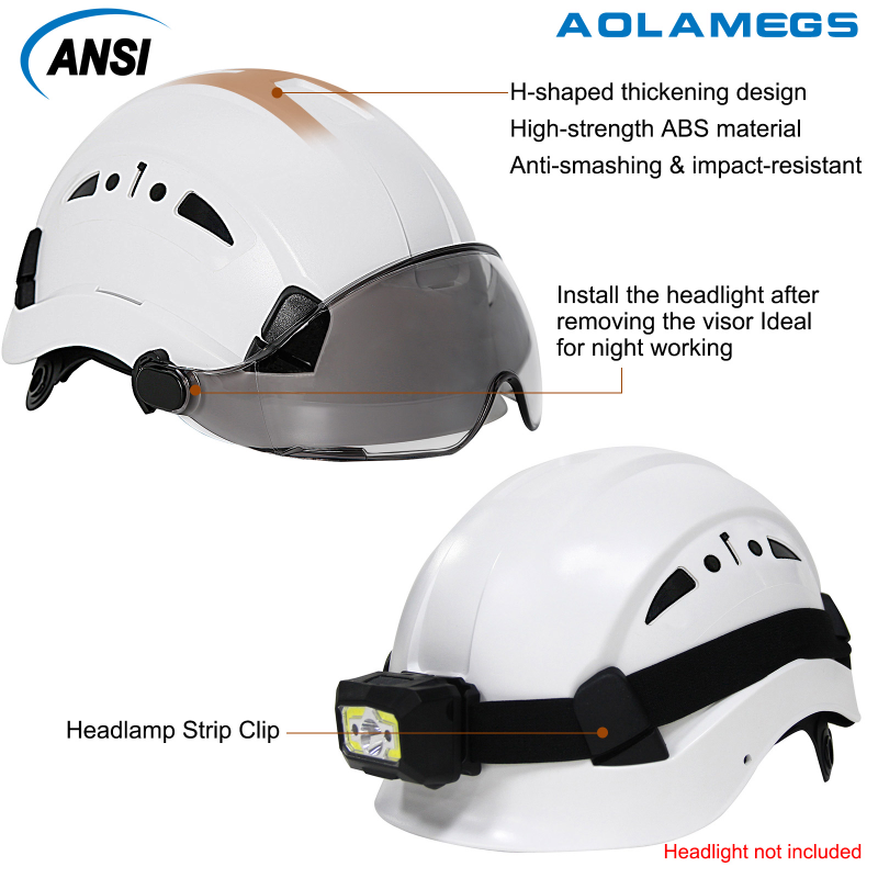 Construction Safety Helmet With Goggles Visor ABS Hard Hat Light ANSI Industrial Work Head Protection Rescue CR08