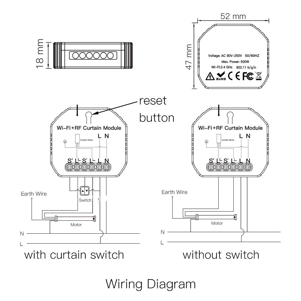 MOES Tuya WiFi RF Rollos Vorhang Steuermodul Auslöseschalter mit Fernbedienung für Elektromotor Sonnenschutz Google Home Alexa