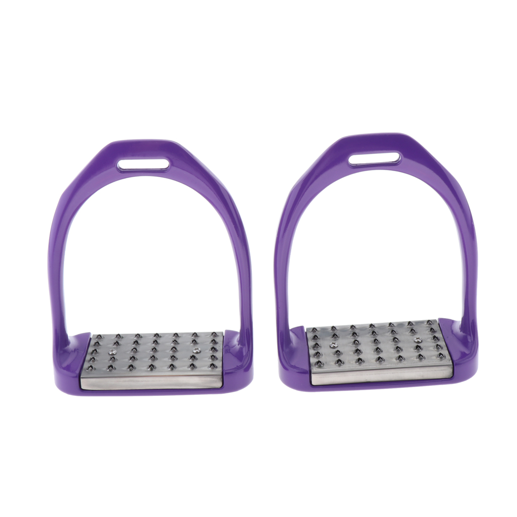 Estribos de acero inoxidable para montar a caballo, peldaños de seguridad, equipo antideslizante, 1 par: Purple