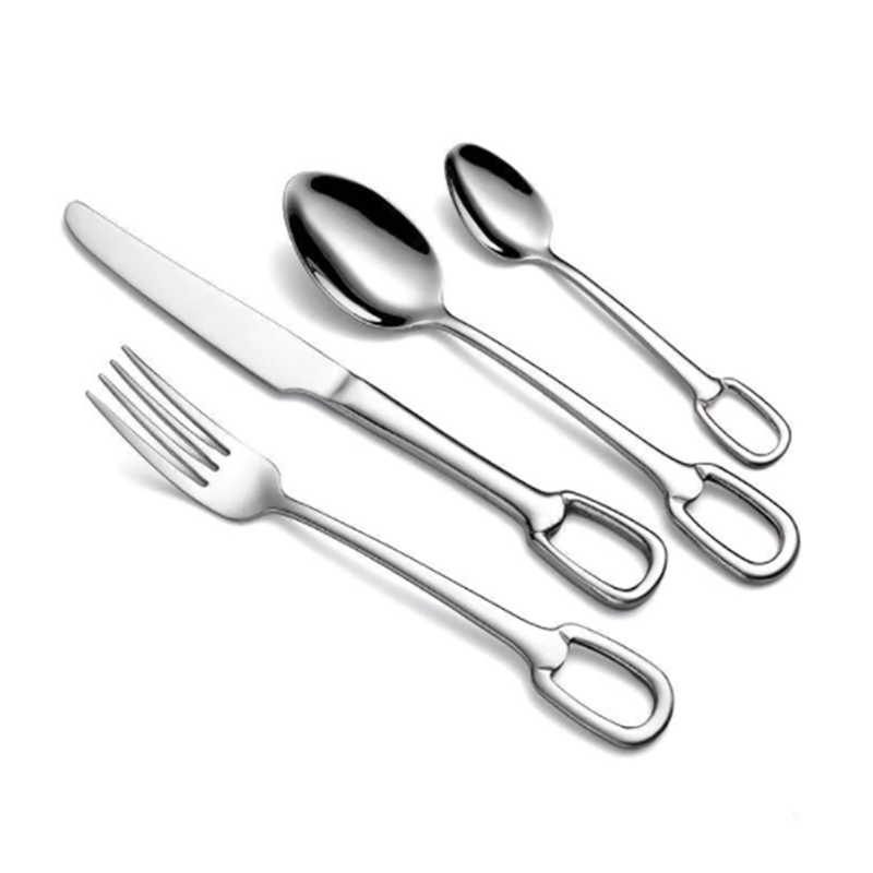 4Pcs Creativity European Style Luxury Cutlery Set Knife Fork Spoon Stainless Steel Tableware Dinnerware Hangable: Silver