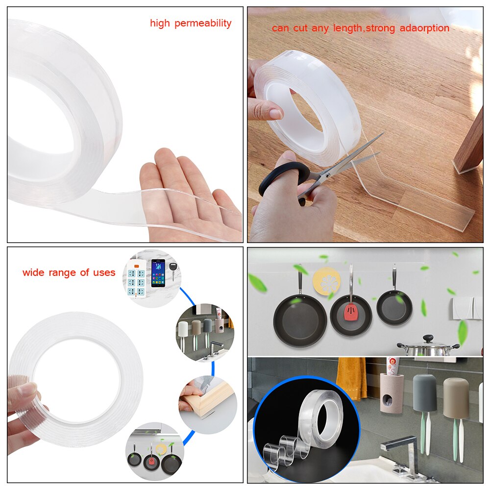 Double Sided Traceless Adhesive Nano Tape Removable Washable Reusable Tape outdoor walls, kitchens, bathrooms, carpet fixing
