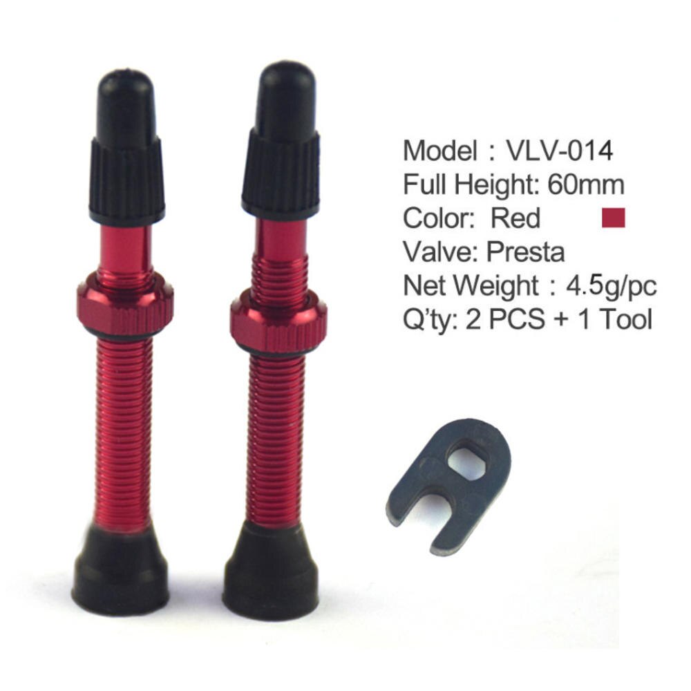 2 Pcs/set Mountain bike road bike tubeless vacuum valve presta 48/60/78mm nozzle aluminum alloy bicycle tire accessories: Red 60mm
