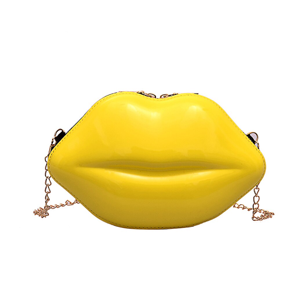Ocardan – sacs à main en cuir Pu pour femmes, pochette à lèvres rouges, sac à bandoulière avec chaîne, sac de soirée, bourse en forme de lèvres, J24,: Yellow