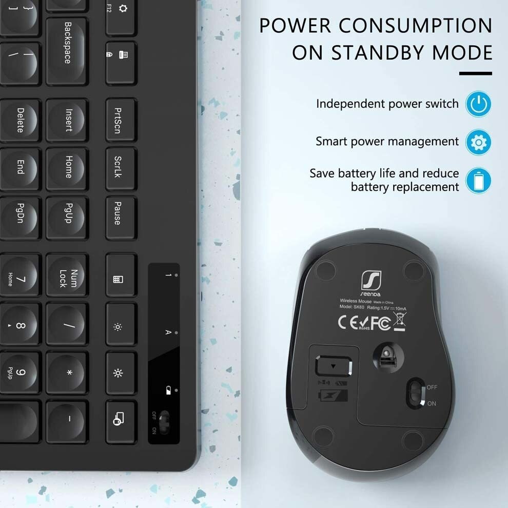 SeenDa 2,4G USB kabellos Tastatur mit Telefon Halfter für Computer Laptop Slinet Tastatur und Maus einstellen für Fenster iOS Android