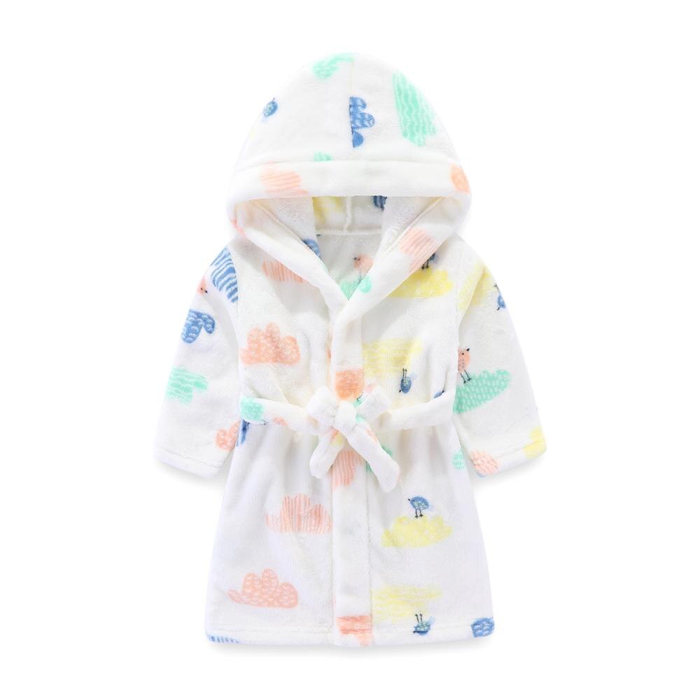 Benemaker barn flanell tecknad morgonrock för flicka pojke mjuk huva sovkläder söta kläder baby barn bomull lång pyjamas  na059: Chick vit / 6