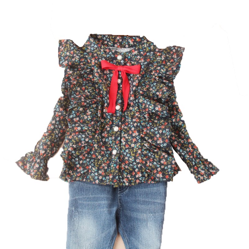 Camisas de para adolescentes, blusas con estampado de flores y botones, ropa de otoño para niño niña, Tops de manga con volantes de algodón, 2-16 años