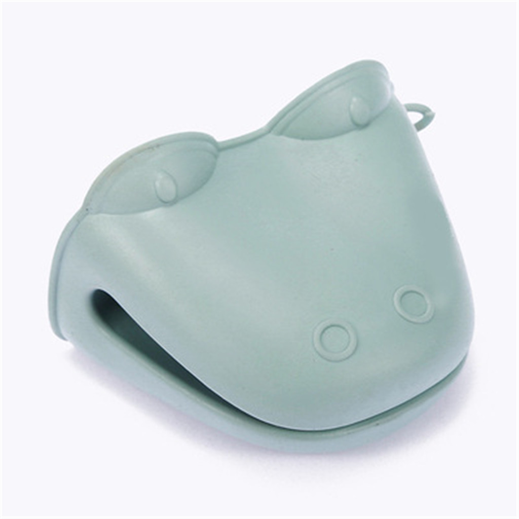 Silicone Heat Resistant Gloves Clips Cartoon Insulation Thickening Heat-Resistant High Temperature Non Stick Anti-slip Gloves: Green