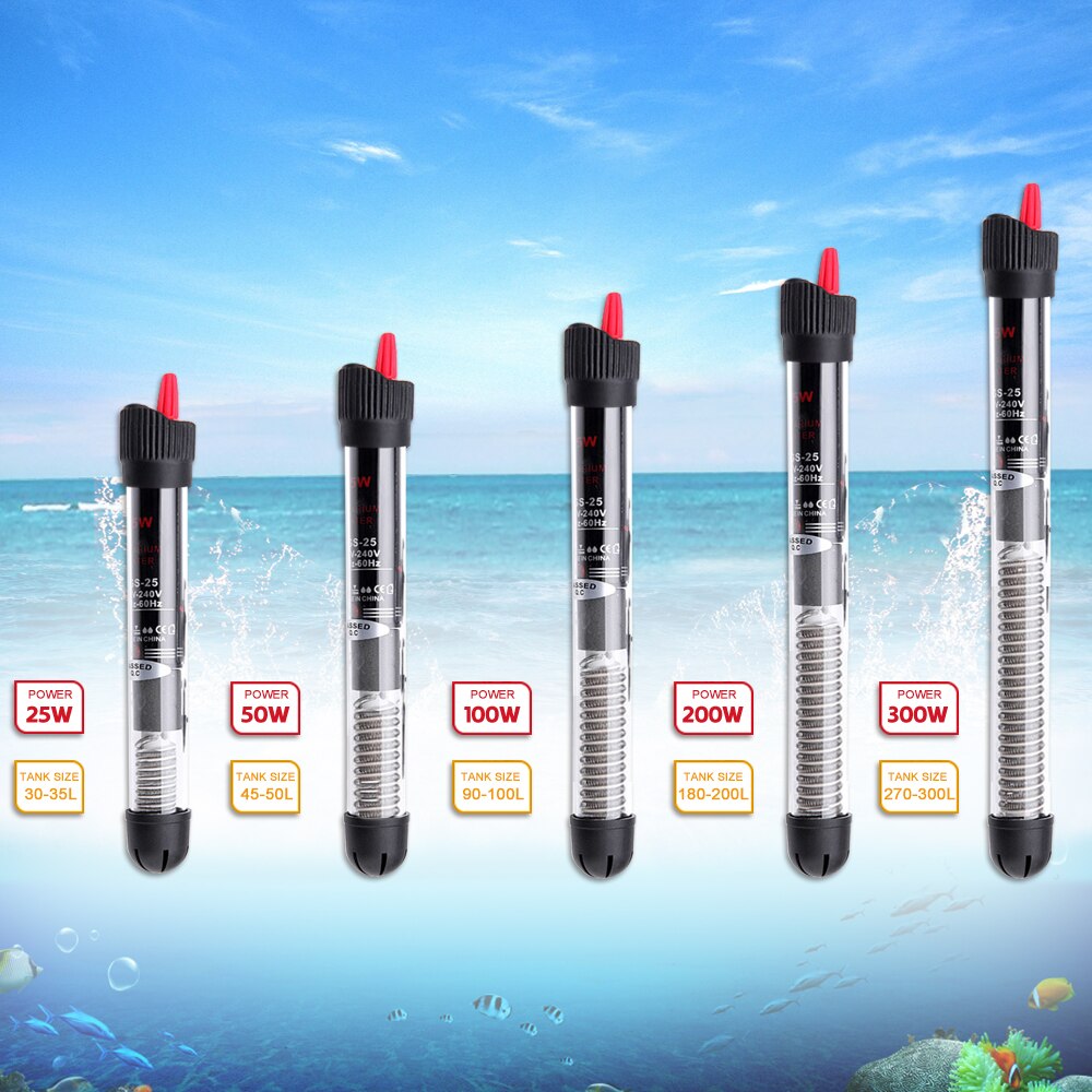 25W/50W/100W /200W/300W Aquarium Submersible Fish Tank Automatic Water Heater EU Plug Constant Temperature Heating Rod EU Plug