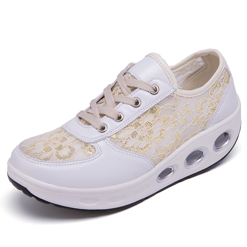 Women Sport Slimming Shoes Breathable Ladies Flat Sneakers Height Increasing Platform Outdoor Women Toning Shoes Fitness: White / 35