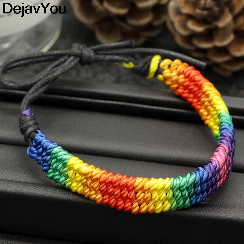 Grueso brasileño Nepal Arco Iris LGBT orgullo Orgullo Gay trenzado cuerda hebra de cuerda pulsera de la amistad