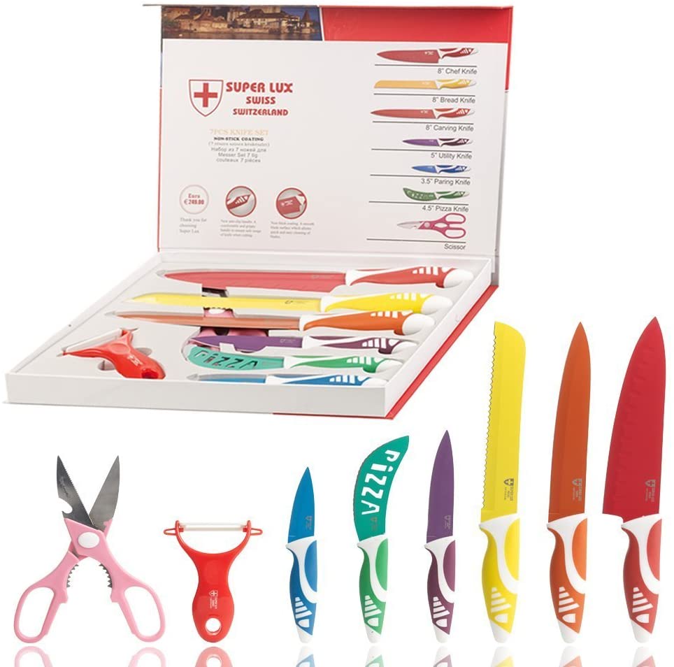 Swiss Touch Cuchillos de Cocina Switzerland Set 8 Piezas, Muy resistentes, No se oxidan, Muy Ligeros y de Fácil usar
