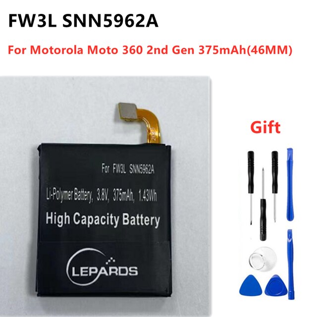 Batterie d&#39;origine pour Motorola moto 360, WX30, SNN5951A, 1st, 2nd, 46mm, FW3L, SNN5962A, 42mm, FW3S, SNN5971A,: FW3L SNN5962A