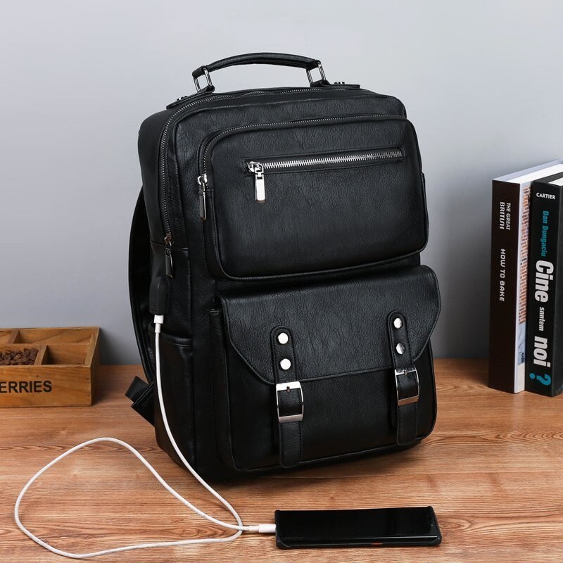 Mochila Vintage de cuero Pu para hombre, morral de viaje de negocios para ordenador portátil, de gran capacidad bolso de hombro, mochilas escolares para estudiantes