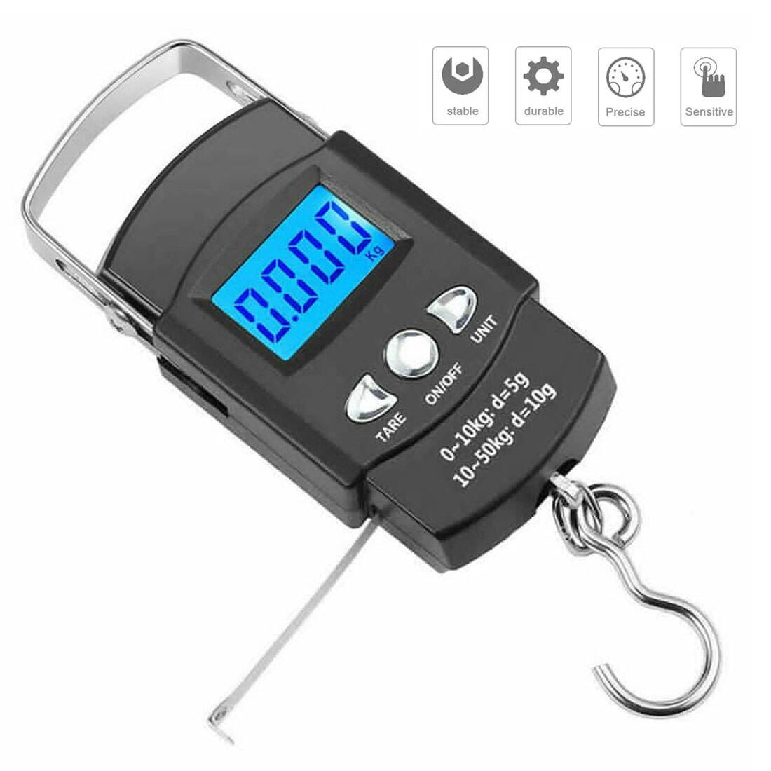 Vekt krok fiskevekt mini hengende vekt lomme bærbar 50kg lcd digital hengende bagasje vekting fiskekrok vekt elektron: 50kg 10g c