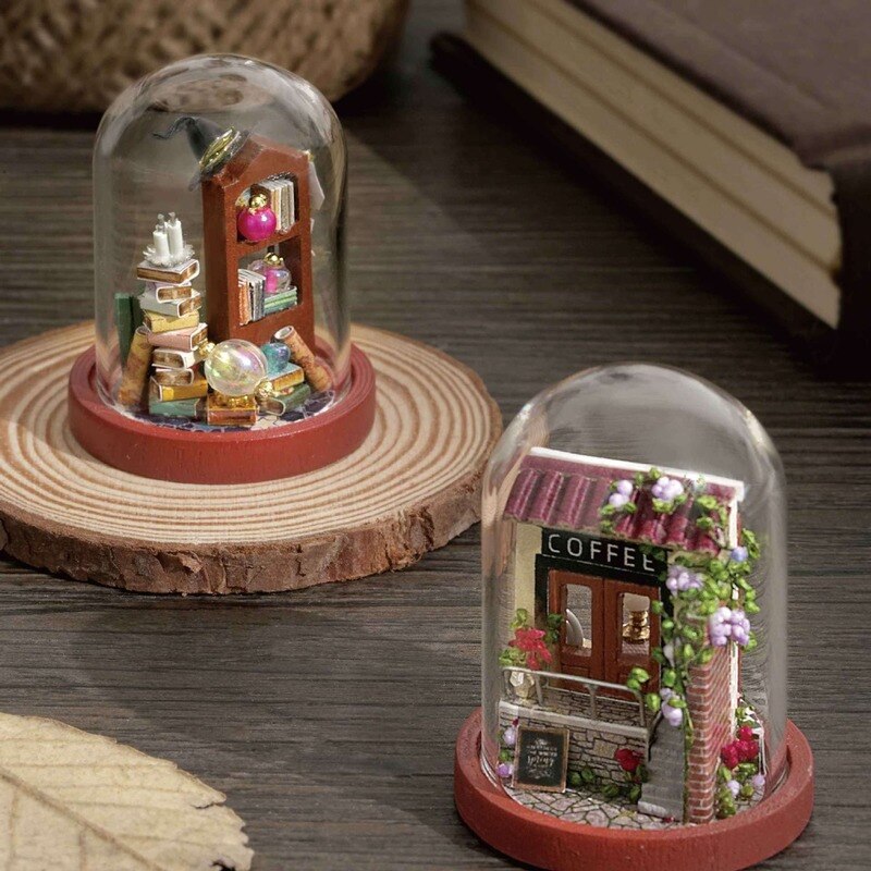 DIY Mini Magical Forest Cafe Of Time DollHouse Handmade Miniature Furniture Model Kit Glass Ball Wooden Doll House Toys Crafts