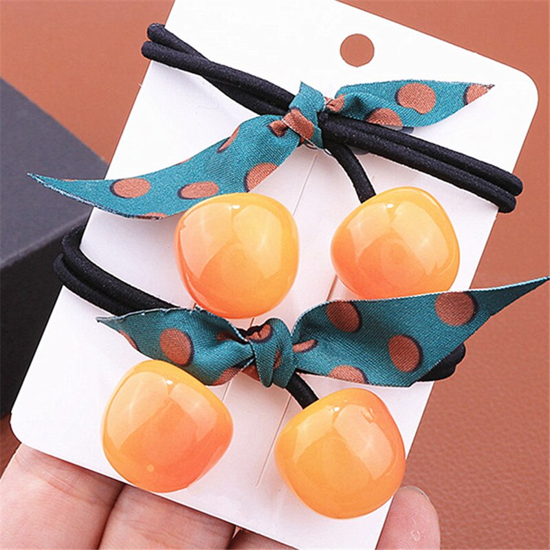 Coletero de cuerda a la para mujer, gomas elásticas para el pelo de hermosa cereza, con lazo, accesorios para el cabello: 2 pcs yellow