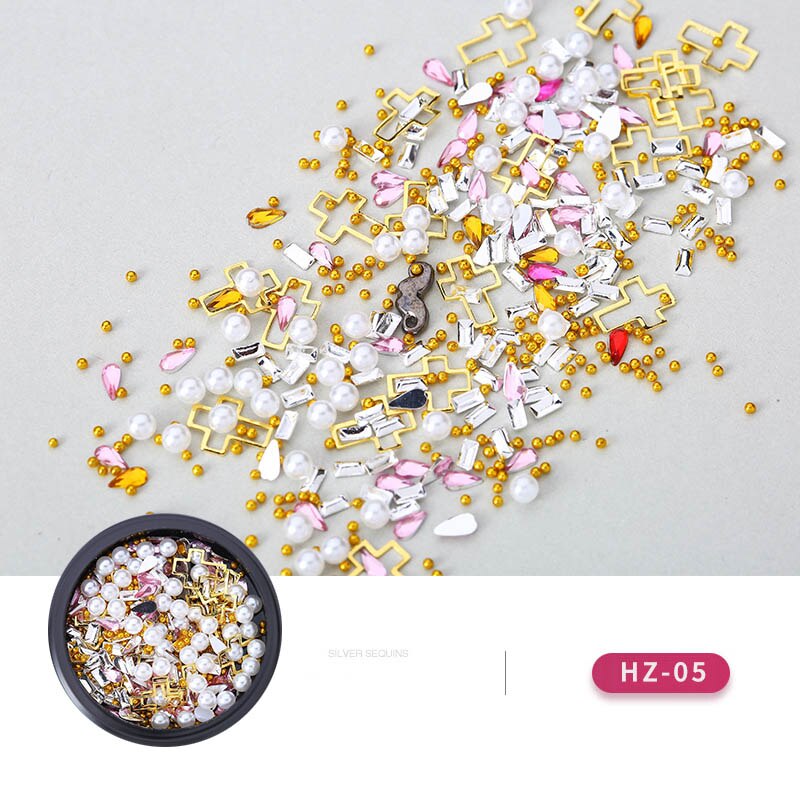 ROHWXY 1 Doos 3D Nail Art Decoraties Voor DIY Onregelmatige Glitter Steentjes Voor Nail Mix Shell Parel Nail Art Legering accessoires: HZ-005