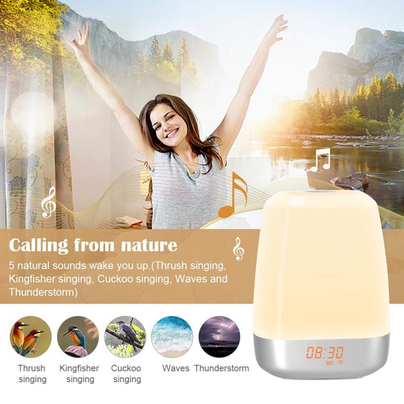 Wake-Up Light Alarm Clock-Sunrise Simulation Digital Led Clock With Heavy Sleepers-Press Control Multicolor Dimmable, Usb Rech