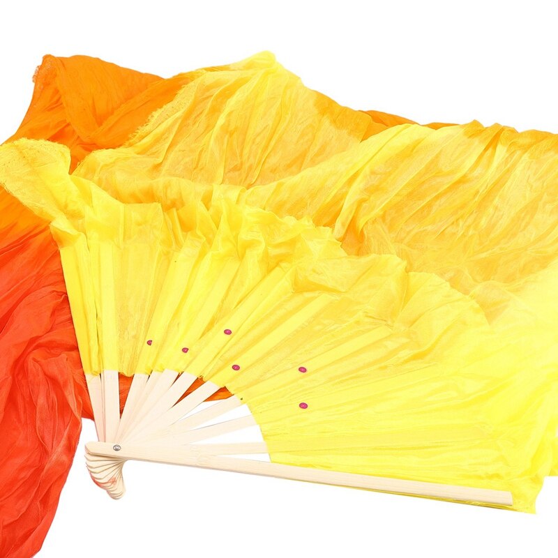 Éventail de danse flamme en soie trois couleurs dégradées, pliable à la main, en bambou, décoration pour femmes, artisanat de maison