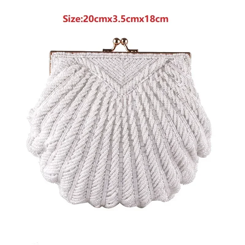 Abend taschen Frauen Kupplung Abend Kupplung Taschen Hochzeit Braut Handtasche Perle Perlen Muschel Kette Party Taschen LI-383: Weiß