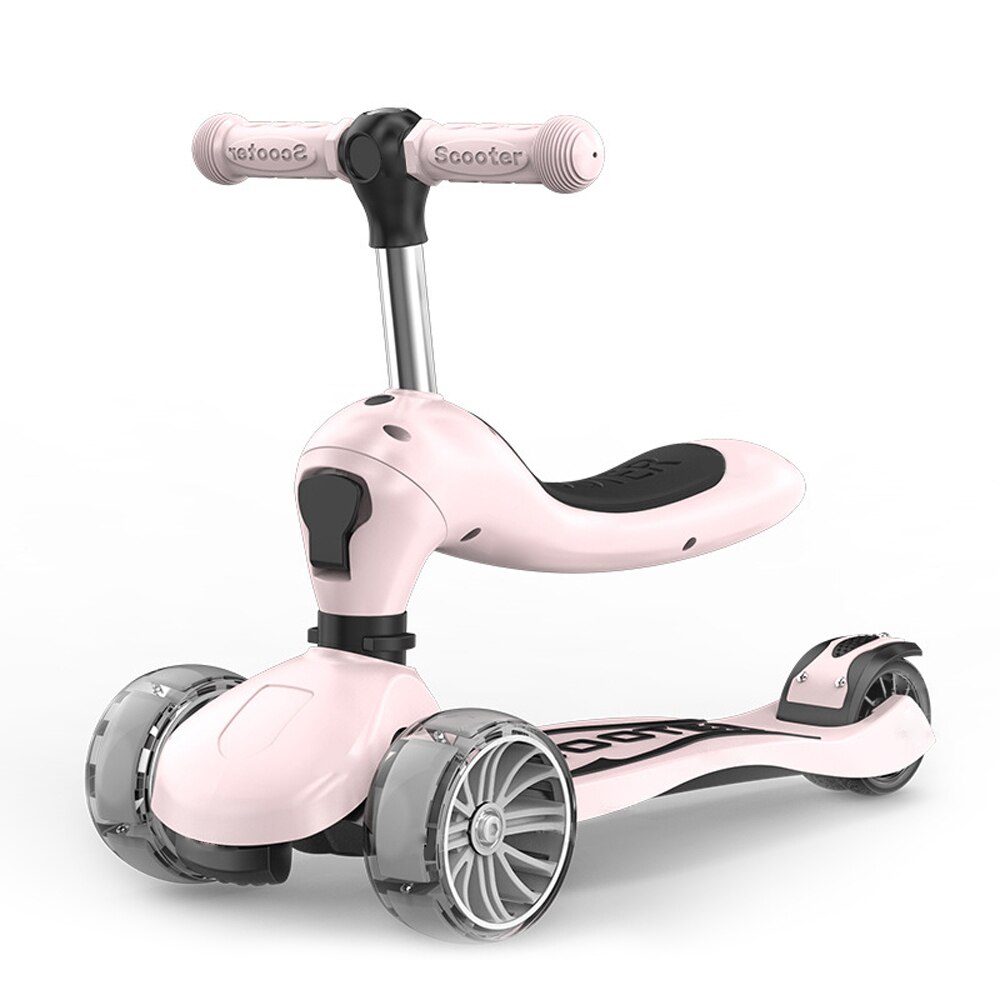 Children's Scooter Sitting And Standing Sliding 2 In 1 With 4 Wheel Sitting 1-8 Years Old Scooter Baby Foldable Colorful Scooter: pink