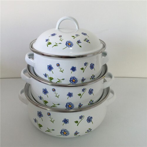 3-piece Soup Pot 1-2 litre Enamel Cooking Pot Mini Kitchen Cooker Multi-function Porcelain Enameled Cooking Pot: A