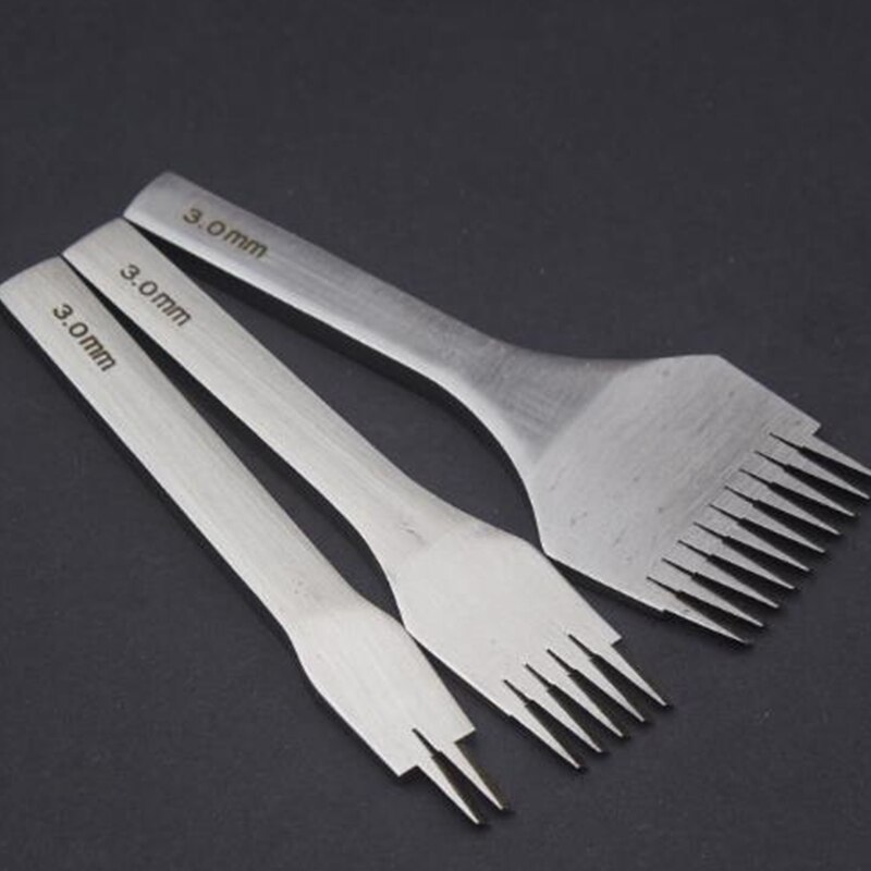 3.0mm couro costura punch tool cinzel couro perfurador conjunto de ferramentas artesanato polimento garfo laço costura