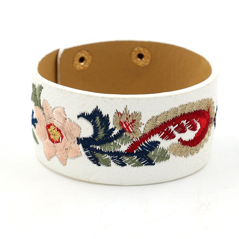 Rainbery Bohème Broderie Fleur Bracelet Manchette Féminine Large PU Cuir Bracelets & Bracelets Femmes Bijoux JB0470