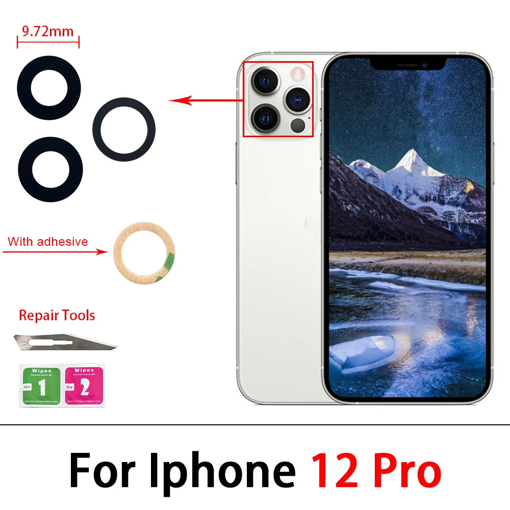 2Pcs，Rear Back Camera Glass Lens For IPhone 15 14 Plus 13 12 mini 11 Pro Max Camera Glass With Glue Adhesive Sticker Repair Tool: Gold